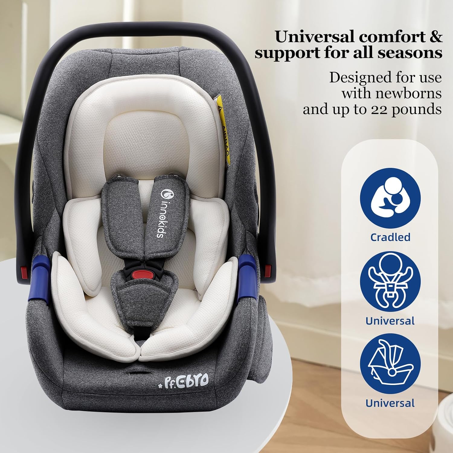 Innokids Infant Car Seat Insert for Newborn Baby Toddler (White)