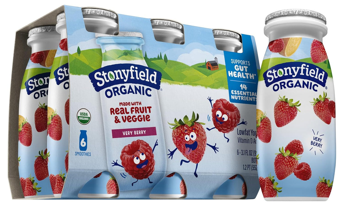 Stonyfield Organic Lowfat Yogurt Smoothies, Very Berry, 3.1 fl. oz., 6 Ct