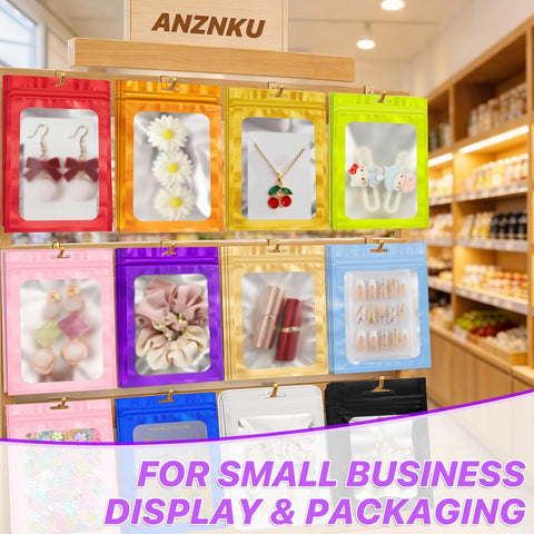 ANZNKU 100 Pcs Purple Mylar Bags, Resealable Smell Proof Bag Foil Pouches