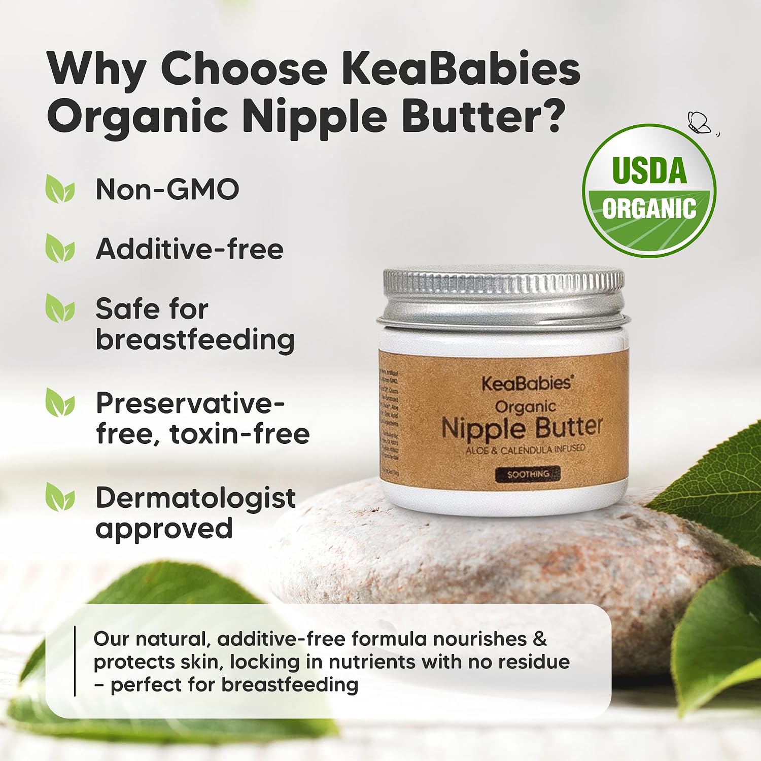 2pk Organic Nipple Butter for Cracked, Sore, Relief, Safe (Soothing, 2oz)