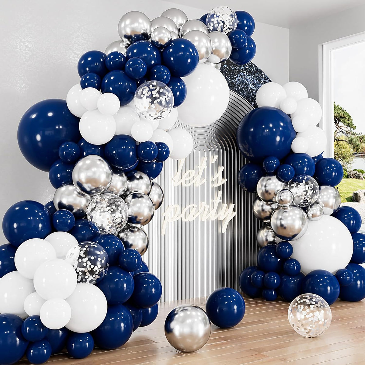 Navy Blue and Silver Balloon Garland Arch Kit, 134 Pcs Birthday Party Decor