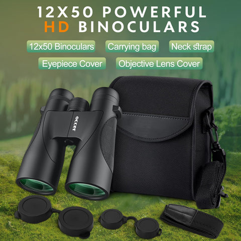 occer 12x50 Binoculars for Adults High Powered - HD Bird Watching Binoculars for Hunting with Clear Vision - Easy Focus Binoculars with Long Range for Hiking Travel Cruise Trip Concert Stargazing