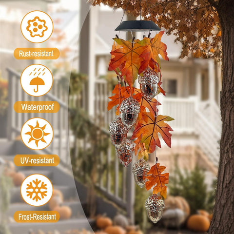 Solar Acorns Wind Chimes for Outside,Oak Leaves Danglers Mobile Lights
