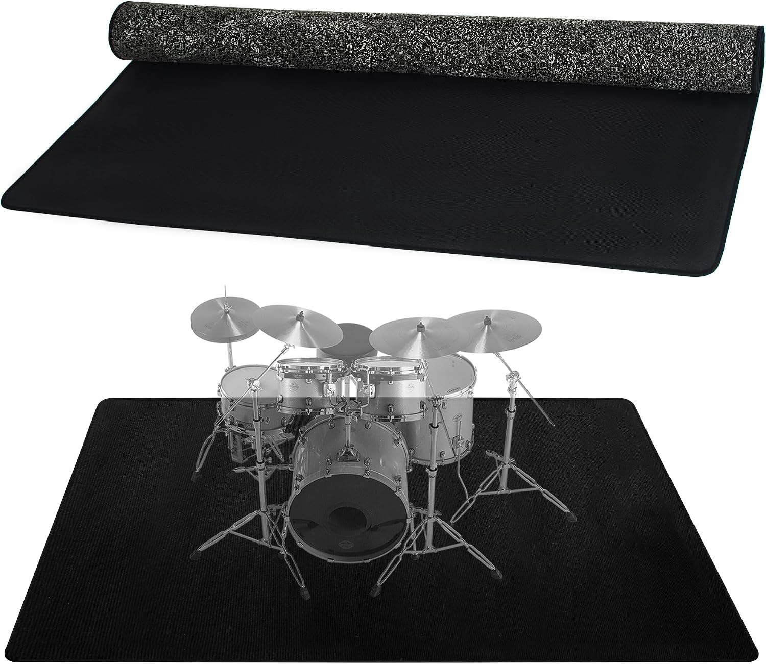 Drum Rug, 4 Ft x 4 Ft Drum Mat Carpet Music Rug with Non-Slip Bottom, Noise Reduction Electrical Pads for Drummers, Black