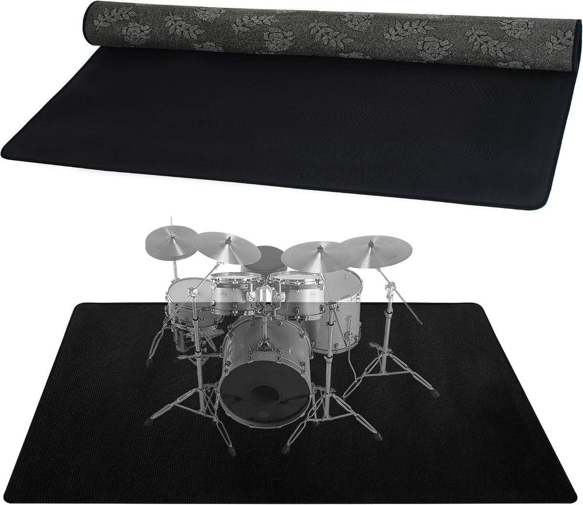 Drum Rug, 4 Ft x 4 Ft Drum Mat Carpet Music Rug with Non-Slip Bottom, Noise Reduction Electrical Pads for Drummers, Black