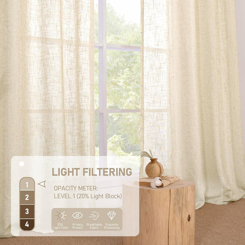 LAMIT Beige Linen Curtains 63 inch Length 2 Panels for Living Room