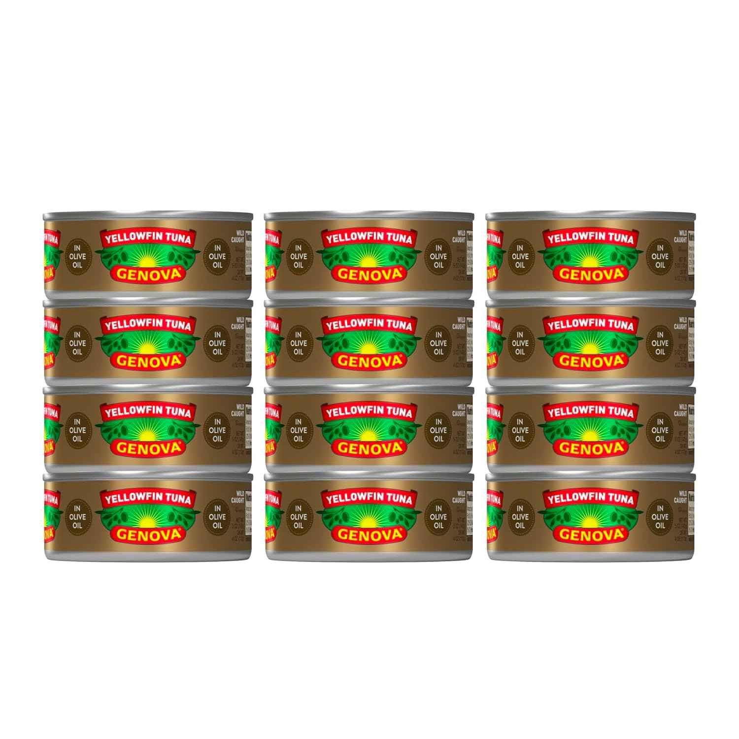 Genova Premium Yellowfin Tuna in Olive Oil, 5 Ounce Cans (Pack of 12), Wild Caught Canned Tuna, Solid Light