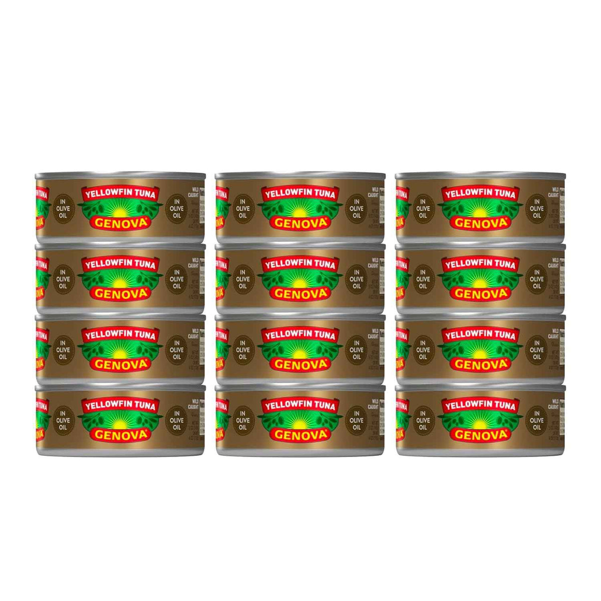 Genova Premium Yellowfin Tuna in Olive Oil, 5 Ounce Cans (Pack of 12), Wild Caught Canned Tuna, Solid Light