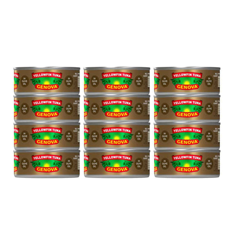 Genova Premium Yellowfin Tuna in Olive Oil, 5 Ounce Cans (Pack of 12), Wild Caught Canned Tuna, Solid Light