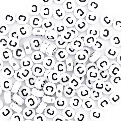 300Pcs Round Bulk Letter Beads for Charms Bracelets Making 4X7mm Individual White Alphabet Beads C