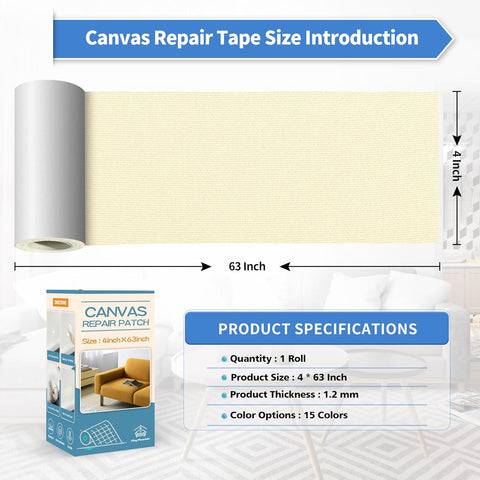 KING MOUNTAIN Canvas Repair Tape,Outdoor Gear Patch, 4×63 Inches,Waterproof,Self-Adhesive for Repairing Boat Covers,Sun Shades,Sofas,Tents,Lounge Chairs,Awnings (Beige1.0)