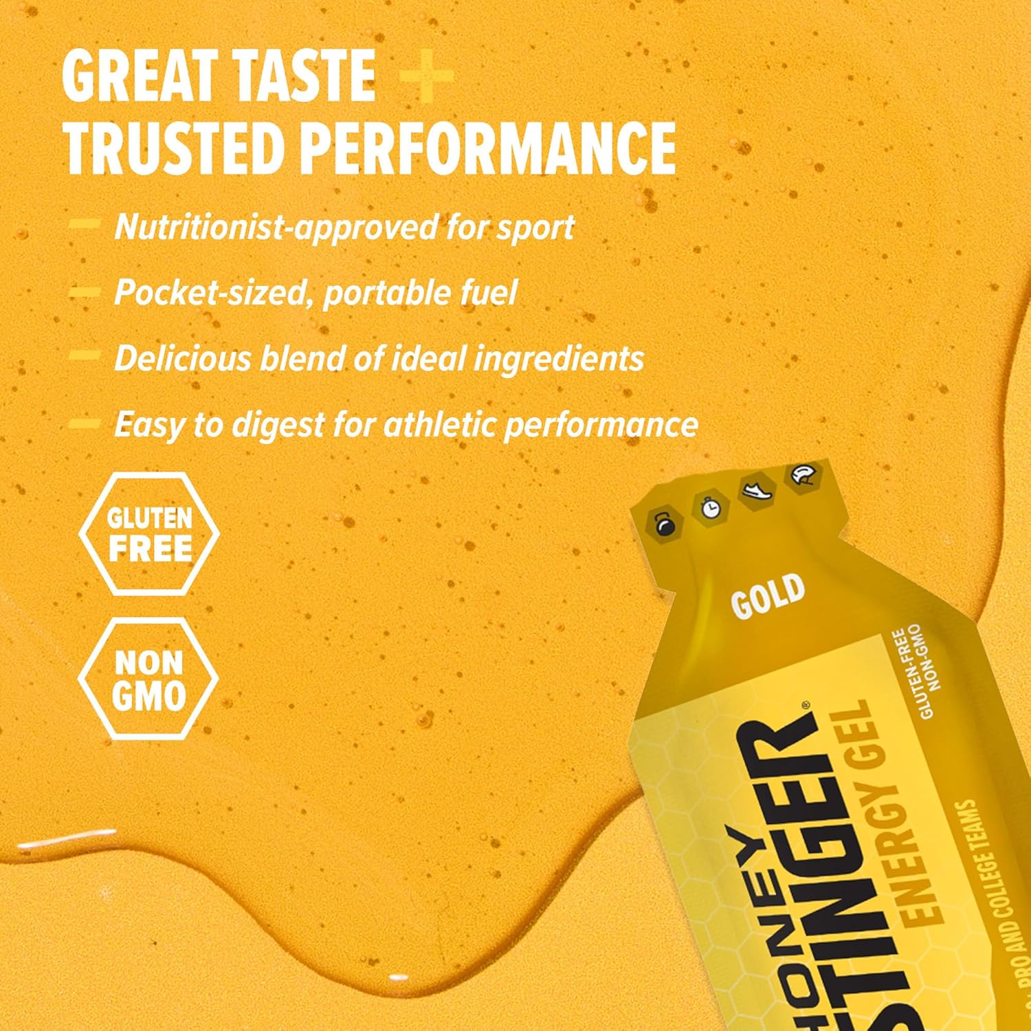Honey Stinger Gold Energy Gel, Gluten Free & Caffeine Free, for Exercise, Running and Performance, Sports Nutrition for Home & Gym, Pre and Mid Workout, 24 Pack, 26.4 Ounce | sports-nutrition-endurance-and-energy-chews