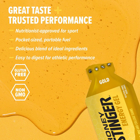 Honey Stinger Gold Energy Gel, Gluten Free & Caffeine Free, for Exercise, Running and Performance, Sports Nutrition for Home & Gym, Pre and Mid Workout, 24 Pack, 26.4 Ounce | sports-nutrition-endurance-and-energy-chews