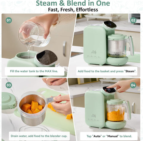 Chefhandy 5-in-1 Baby Food Maker with Stainless Steel Steam Basket, Green