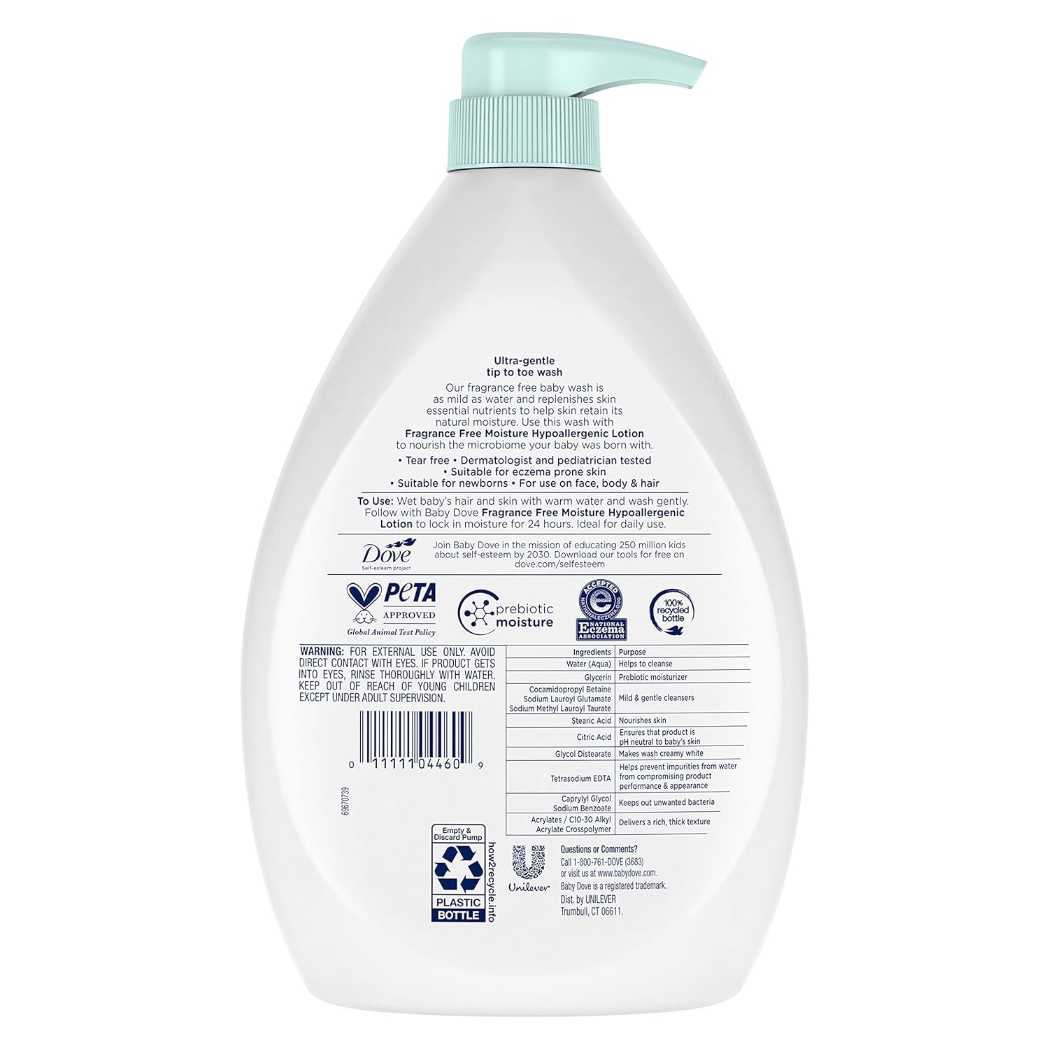 Baby Dove Care Baby Wash Fragrance-Free Moisture 1 Pack 34 oz
