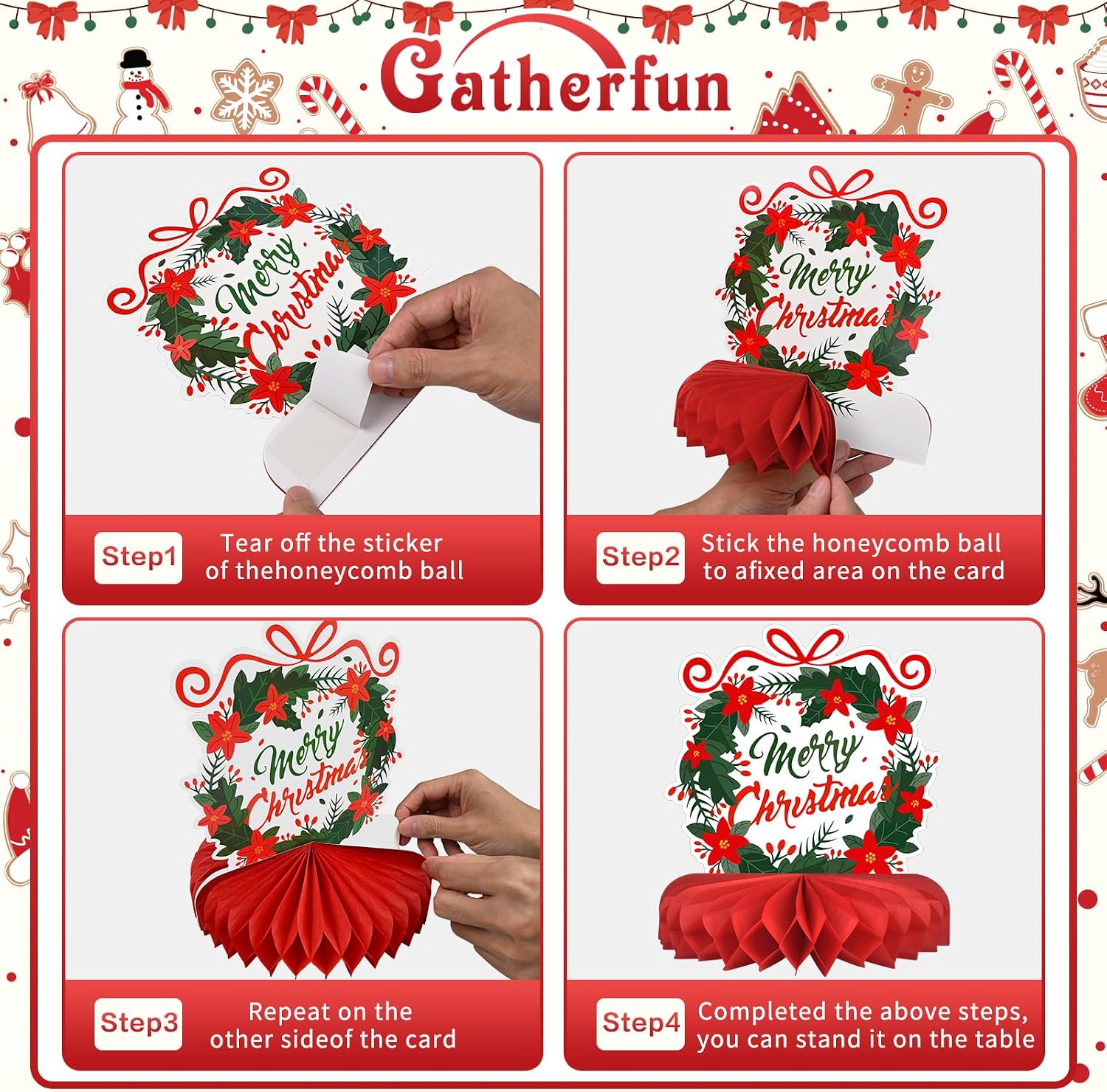 Merry Christmas Party Decorations Bundle - Includes Festive Christmas Honeycomb Centerpieces ，Santa Claus Snowman Table Toppers, Perfect for Classroom Decor, Christmas & Winter Birthday Party Supplies