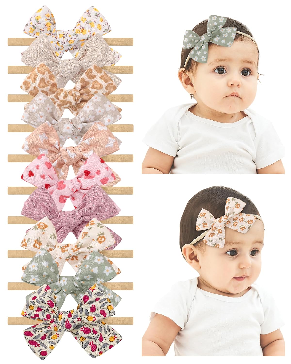 doboi 10PCS Baby Girls Headbands Hair Bows Nylon Linen Hairbands