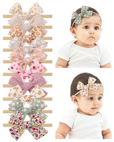 doboi 10PCS Baby Girls Headbands Hair Bows Nylon Linen Hairbands