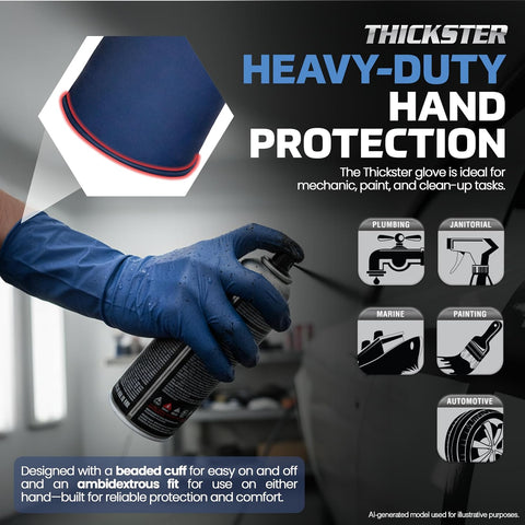 Thickster Powder-Free Exam Grade Latex Disposable Gloves. Blue, 14 mil Thickness, 12" Length. Single Use. Pack of 50.