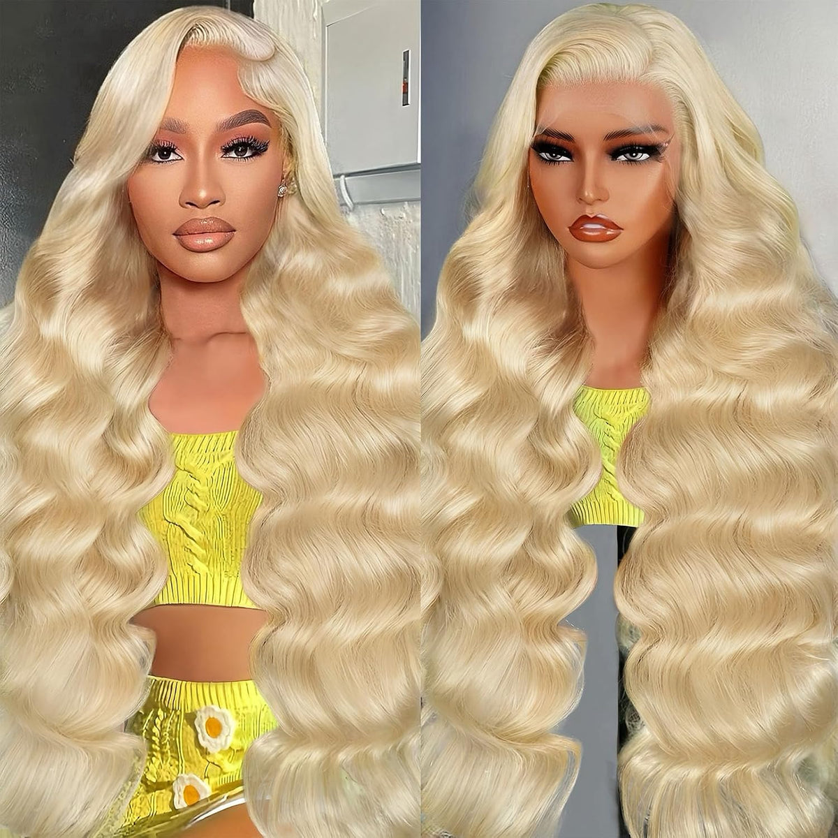 30Inch 613 Lace Front Wig Human Hair Blonde Body Wave Wig Human Hair