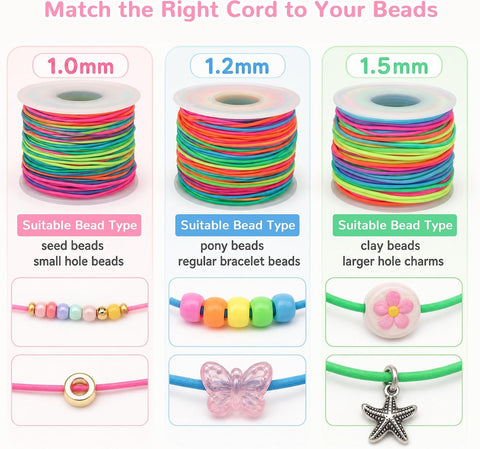 Bracelet String Rainbow Elastic Cord with Scissors 1mm 1.2mm 1.5mm