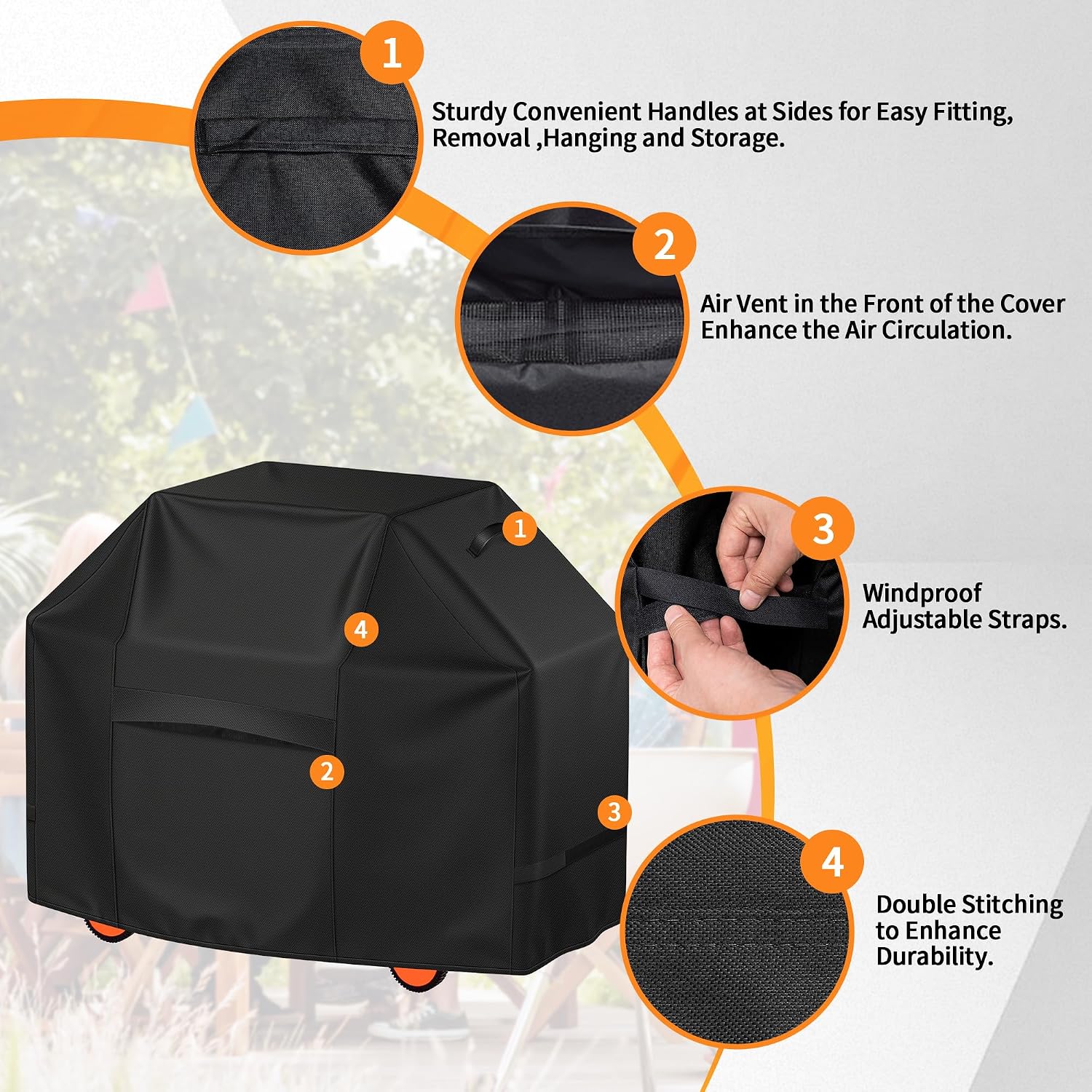 iCOVER Grill Cover 65 Inch, BBQ Grill Cover for Outdoor Grill, 600D Heavy-Duty Waterproof Gas Grill Cover BBQ Cover, Barbecue Grill Covers for Weber, Charbroil, Brinkmann, Nexgrill and More, Black