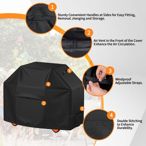 iCOVER Grill Cover 65 Inch, BBQ Grill Cover for Outdoor Grill, 600D Heavy-Duty Waterproof Gas Grill Cover BBQ Cover, Barbecue Grill Covers for Weber, Charbroil, Brinkmann, Nexgrill and More, Black