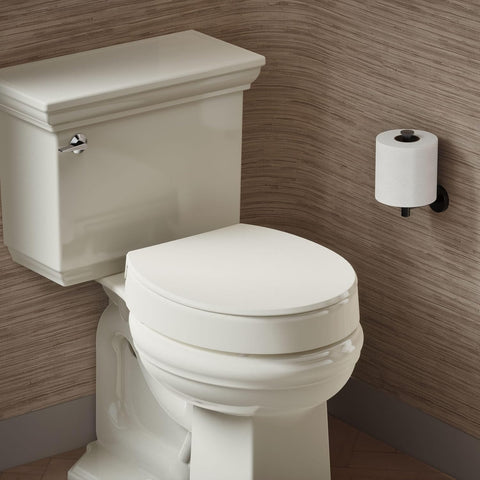 KOHLER 25876-96 Hyten 3" Height, Elevated Soft Close Round Toilet Seat, Contoured Seat with Grip-Tight Bumpers, Quick-Attach Hardware, Biscuit