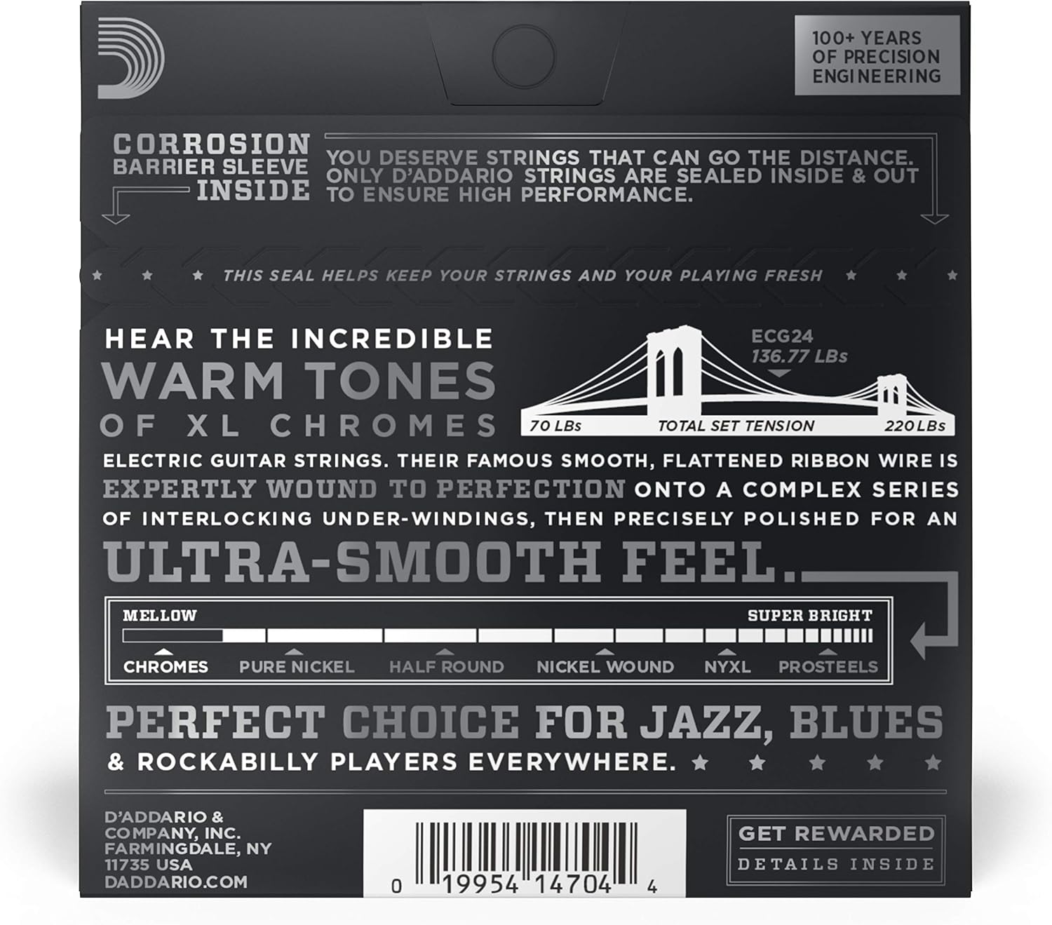 D'Addario ECG24 Chromes Flatwound Jazz Light Electric Strings