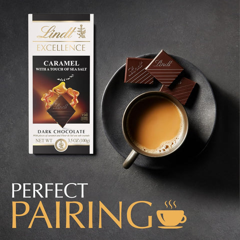 Lindt EXCELLENCE Caramel Sea Salt Dark Chocolate Bar, Dark Chocolate Candy with Pieces of Caramel and Sea Salt Crystals, 3.5 oz. (12 Pack)