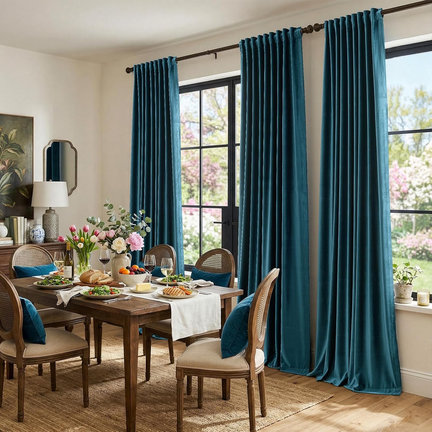 Elegant Peacock Blue Velvet Curtains 90 inches for Living Room,Luxury 2 Panels Room Darkening Rod Pocket Back Tab Curtain Thermal Insulated Heavy Soundproof Noice Reducing Window Drapes for Bedroom