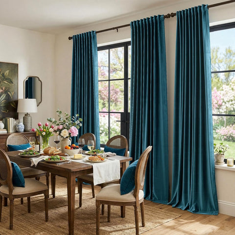 Elegant Peacock Blue Velvet Curtains 90 inches for Living Room,Luxury 2 Panels Room Darkening Rod Pocket Back Tab Curtain Thermal Insulated Heavy Soundproof Noice Reducing Window Drapes for Bedroom