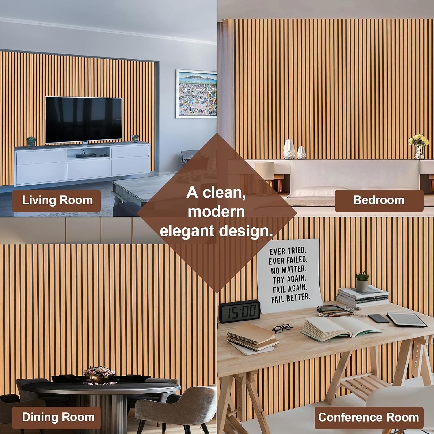 Yuzzy Wood Panels for Wall - 9 Feet Teak Wood Slat Acoustic Panels 2 PCS - Modern Sound Absorbing Wall Panels for Interior Wall Decor for Home, Office, Studio