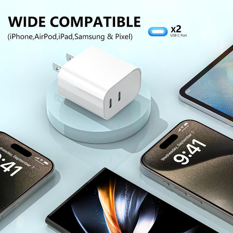 USB C Charger Block 3 Pack, Dual Port 20W Fast Wall Plug