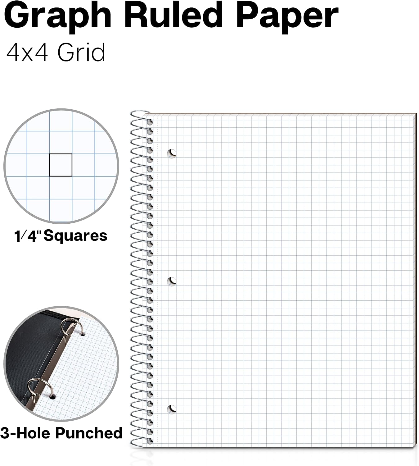Dunwell 1-Subject Graph Paper Notebook 8.5x11, 200 Pages, Black