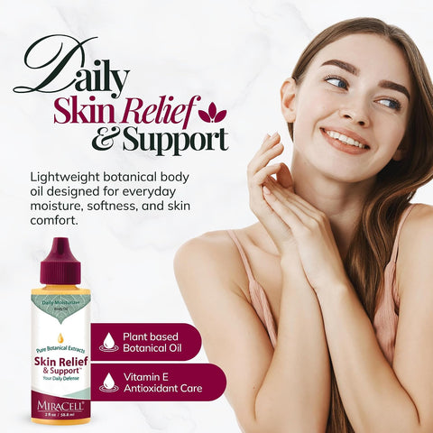 Miracell Skin Relief & Support Oil | Natural Moisturizer for Dry, Sensitive, or Irritated Skin | Soothes Cuts, Scrapes, Bug Bites, Sunburn, Chafing, Rough Hands, Cracked Cuticles & Windburn | 2 oz