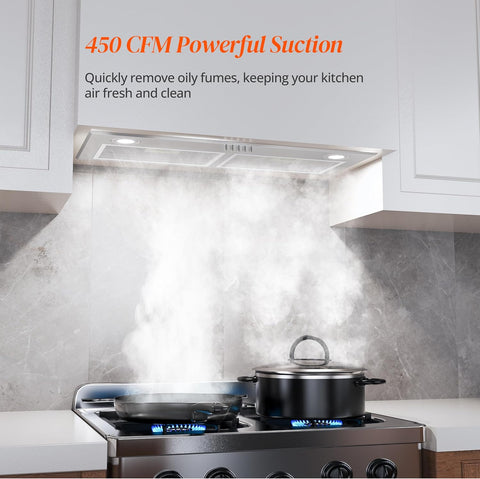 FIREGAS Range Hood 28 Inch, 450 CFM Built-in Kitchen Hood