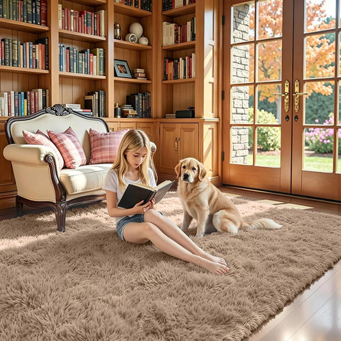 Fluffy Rug Shag Area Rug,Beige 3x5 Area Rugs for Bedroom