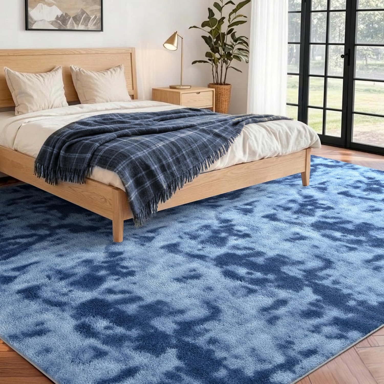 5x7 Tie-dye Teal Area Rug Non-Slip Washable Soft for Living Room Bedroom