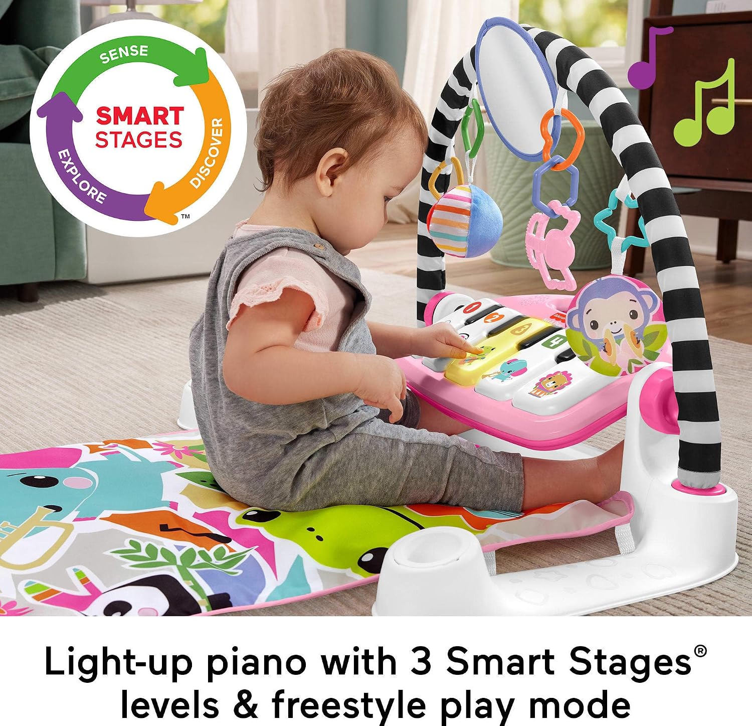 Fisher-Price Glow and Grow Kick & Play Piano Gym, Pink