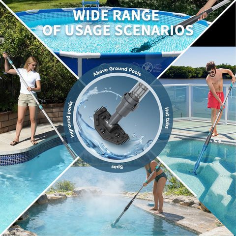 PoolMr Handheld Pool Vacuum for Above Ground Pool & Hot Tub Vacuum, with 2 Brush Heads, 90 Mins Running Time, 13.2 Gallons/Min Powerful Suction, Ideal for Cleaning Debris and Sand Underwater, Black