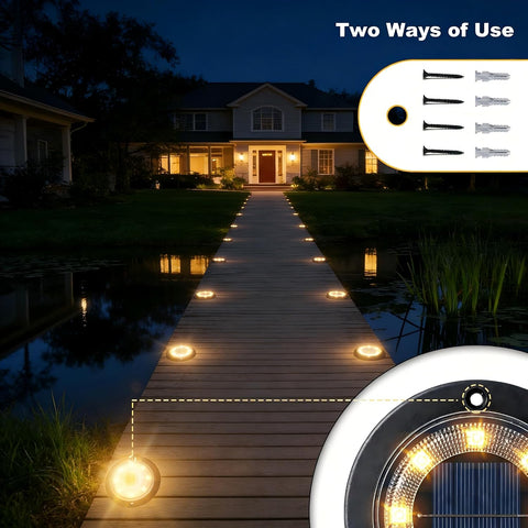 Solar Lights Outdoor Waterproof，Warm White 12 Pack 2-in-1 Ground Lights