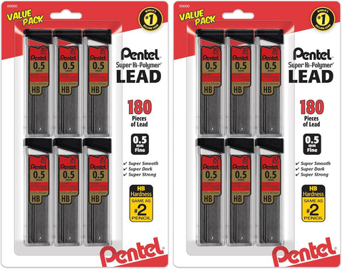 Pentel C27BPHB3K6 Super Hi-Polymer Lead Refills, 0.7mm, HB, Black, 30 per Tube (Pack of 3 Tubes)