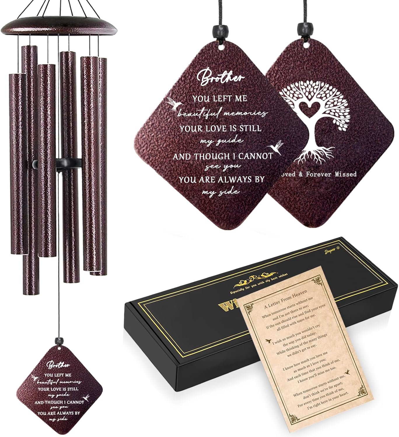 Memorial Gifts for Loss of Brother, 32" Sympathy Wind Chimes for Loss of Brother, Bereavement Gifts Loss of Brother, Loss of Brother Sympathy Gifts, Windchimes in Memory of Brother (Bronze)