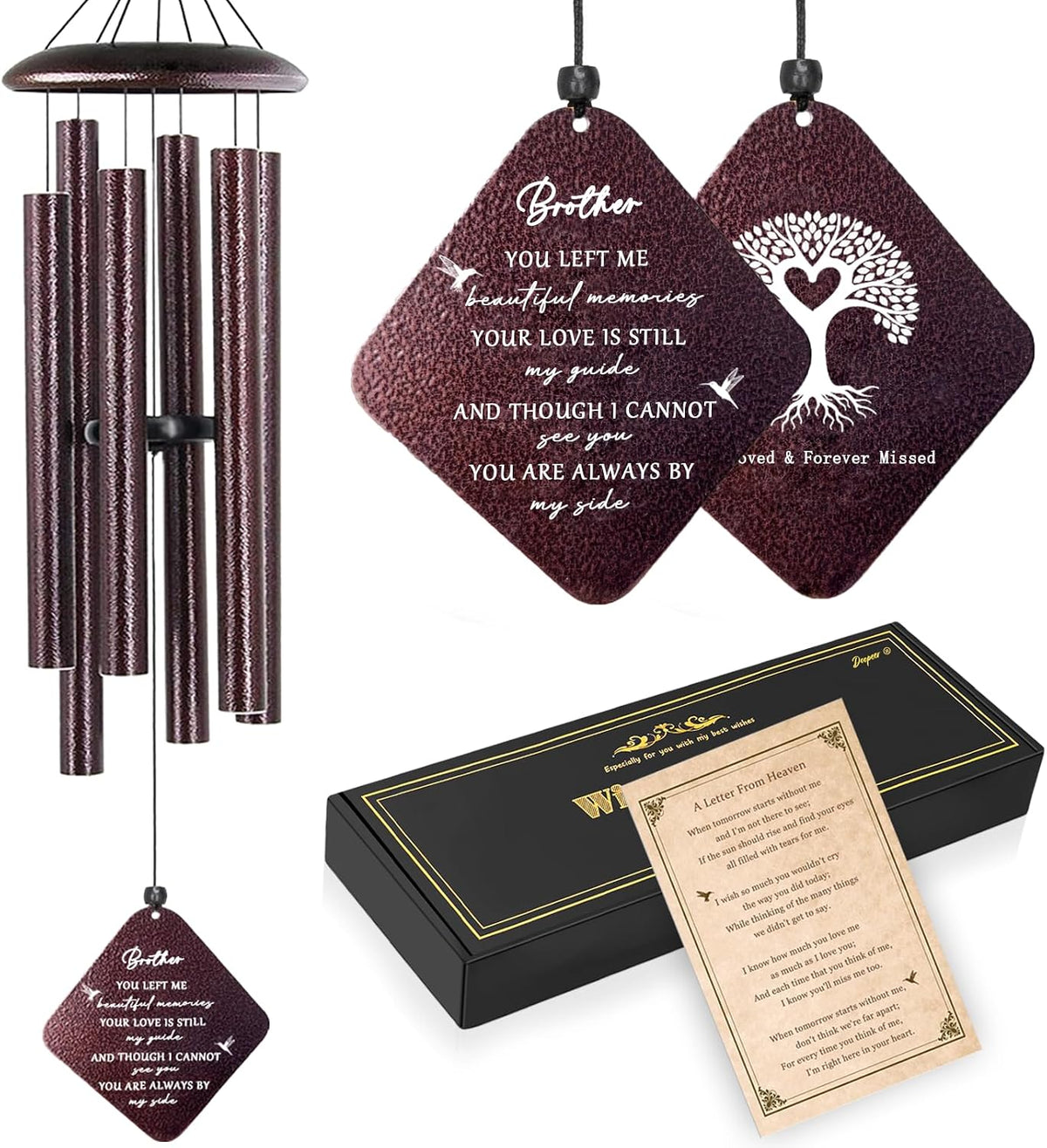 Memorial Gifts for Loss of Brother, 32" Sympathy Wind Chimes for Loss of Brother, Bereavement Gifts Loss of Brother, Loss of Brother Sympathy Gifts, Windchimes in Memory of Brother (Bronze)