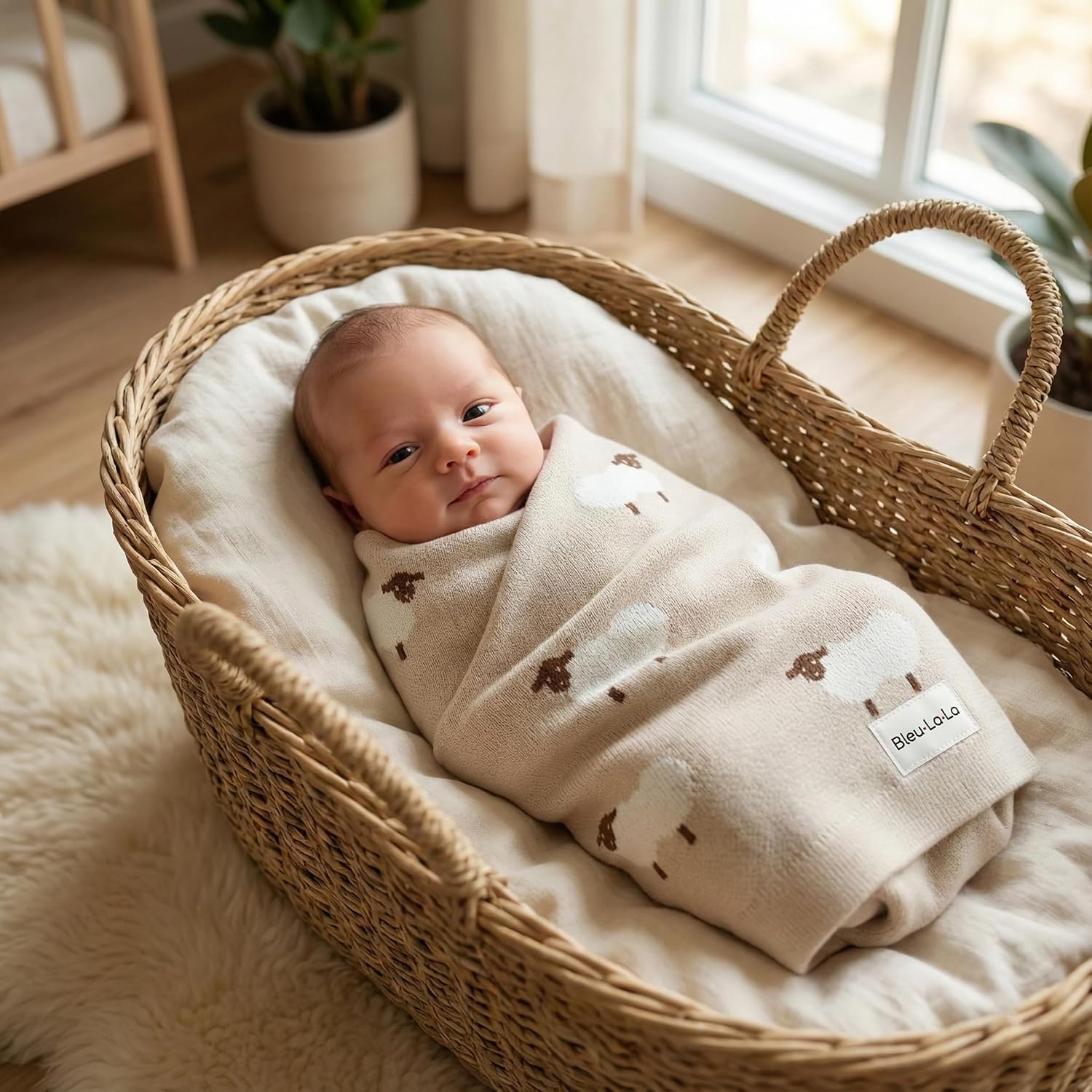 Baby Swaddle Blanket - 100% Luxury Cotton Knit Soft Cozy Lightweight Unisex Receiving Stroller Quilt Blanket for Shower Gift Registry for Newborns Infants Toddlers (Sheep - Khaki)
