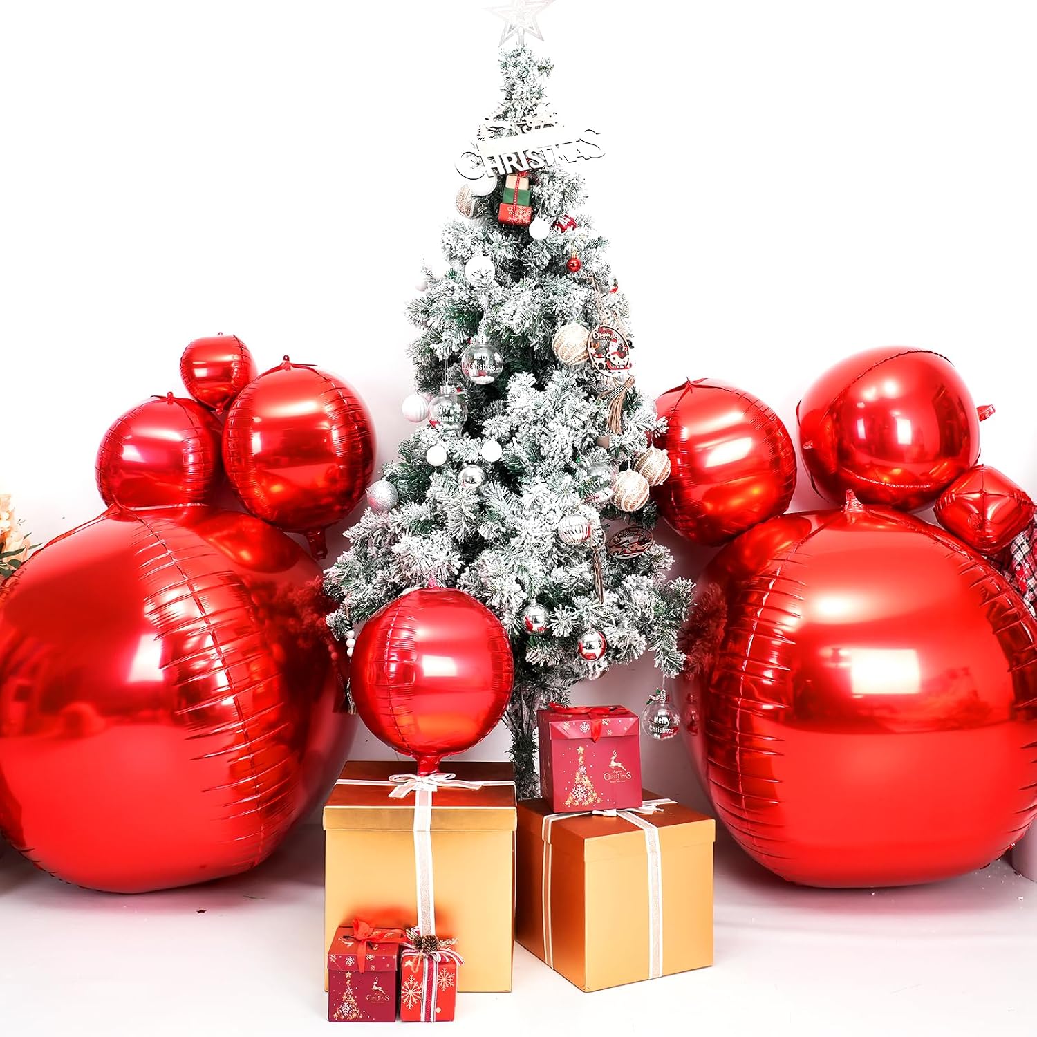 50 Inch Metallic Red Round Foil Balloons 3pcs Large 4D Ball Balloons
