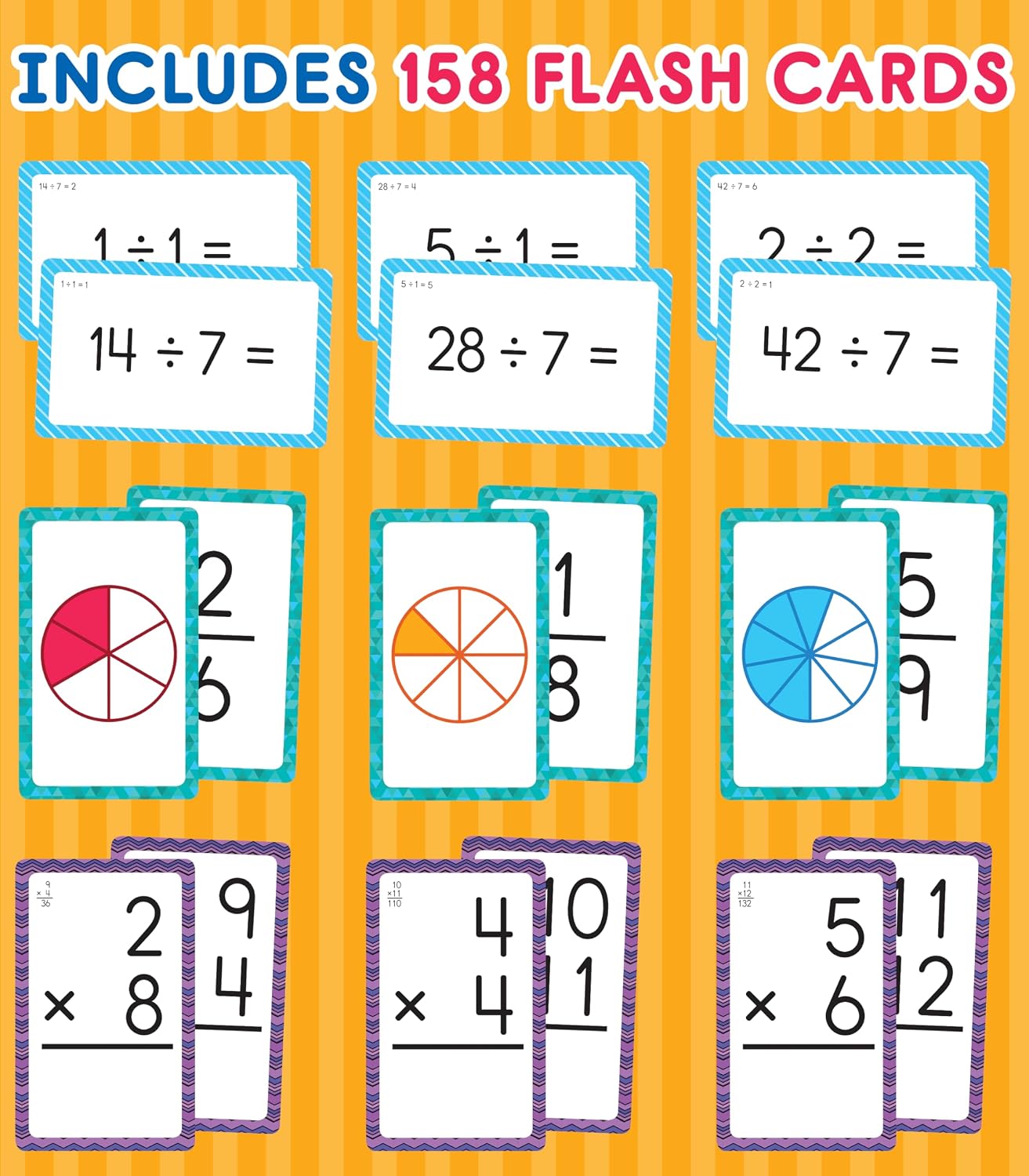 Carson Dellosa 3-Pack Math Flash Cards, Ages 8-12, Multiplication