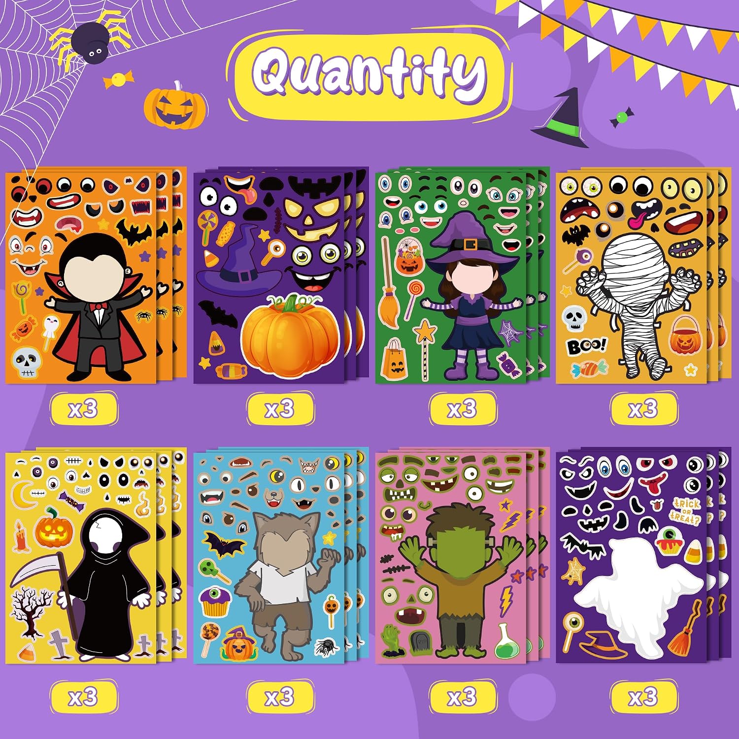 OHOME Halloween Party Favors - DIY Crafts Stickers for Kids | Kids Halloween Games Toys Gifts Treats Decorations Activities Party Supplies(24 Sheets)