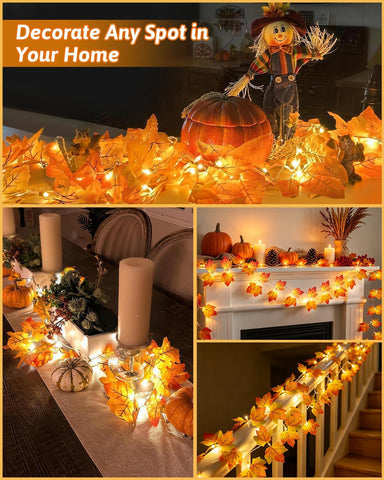 8 Modes & Timer Fall Decor Garland with Lights, 14.7ft/40LED String Lights